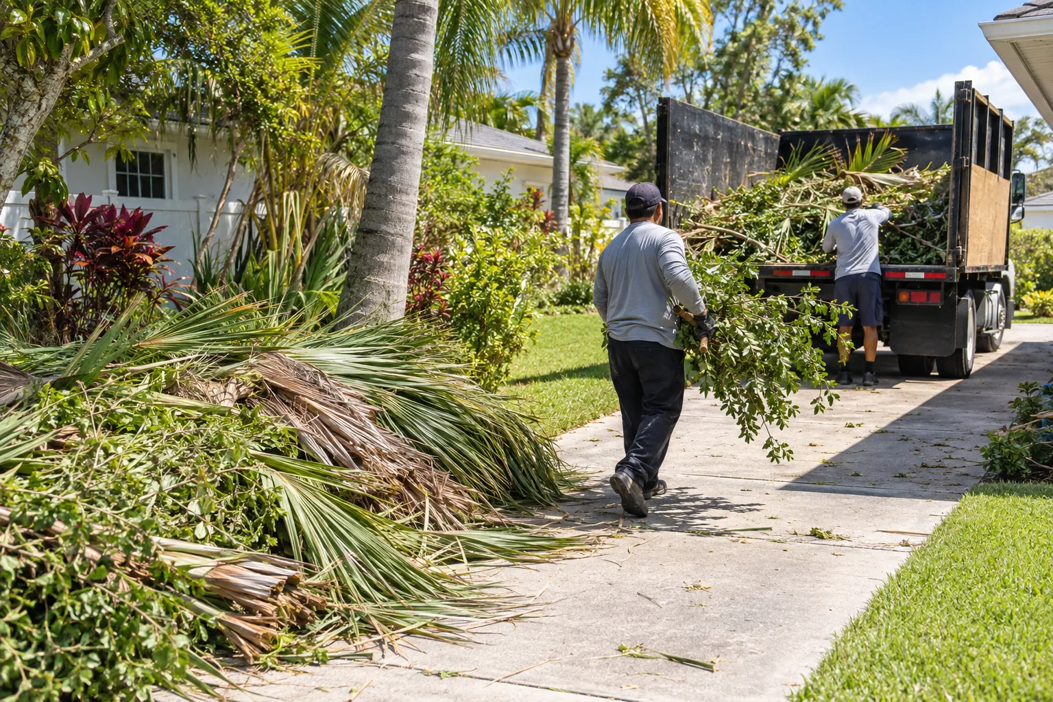 Yard Debris Removal in progress at a Tampa-area home